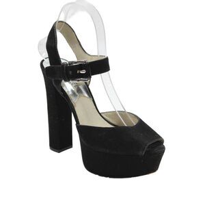 Michael Michael Kors Womens Suede Ankle Buckle Peep Toe Block Heels Black Size 7